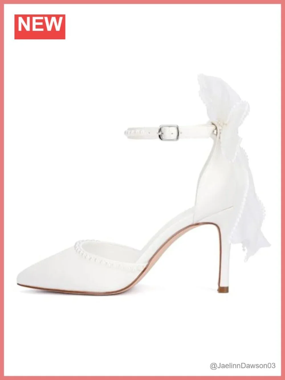 Women's Pearl Satin Heels Ankle Strap Bridal Pumps Pointed Toe Low Heel